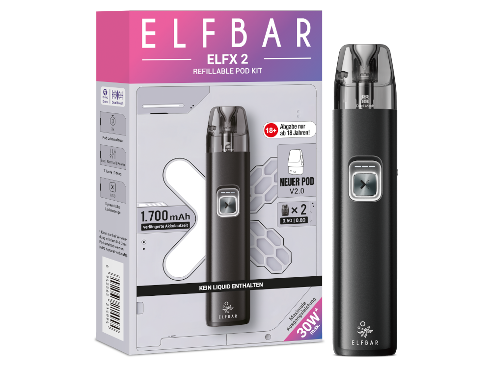 Elfbar Elfx 2 E-Zigaretten Set in Matte Black