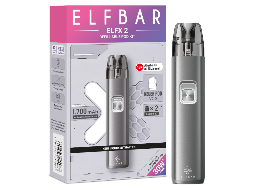 Elfbar Elfx 2 E-Zigaretten Set in Space Grey