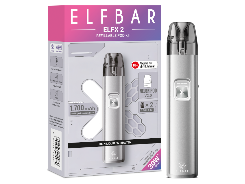 Elfbar Elfx 2 E-Zigaretten Set in Titanium Silver
