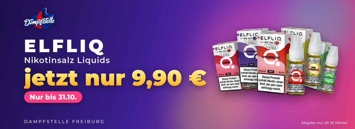 ELFLIQ Nikotinsalz Liquids jetzt nur 9,90 € – nur bis 31.10.