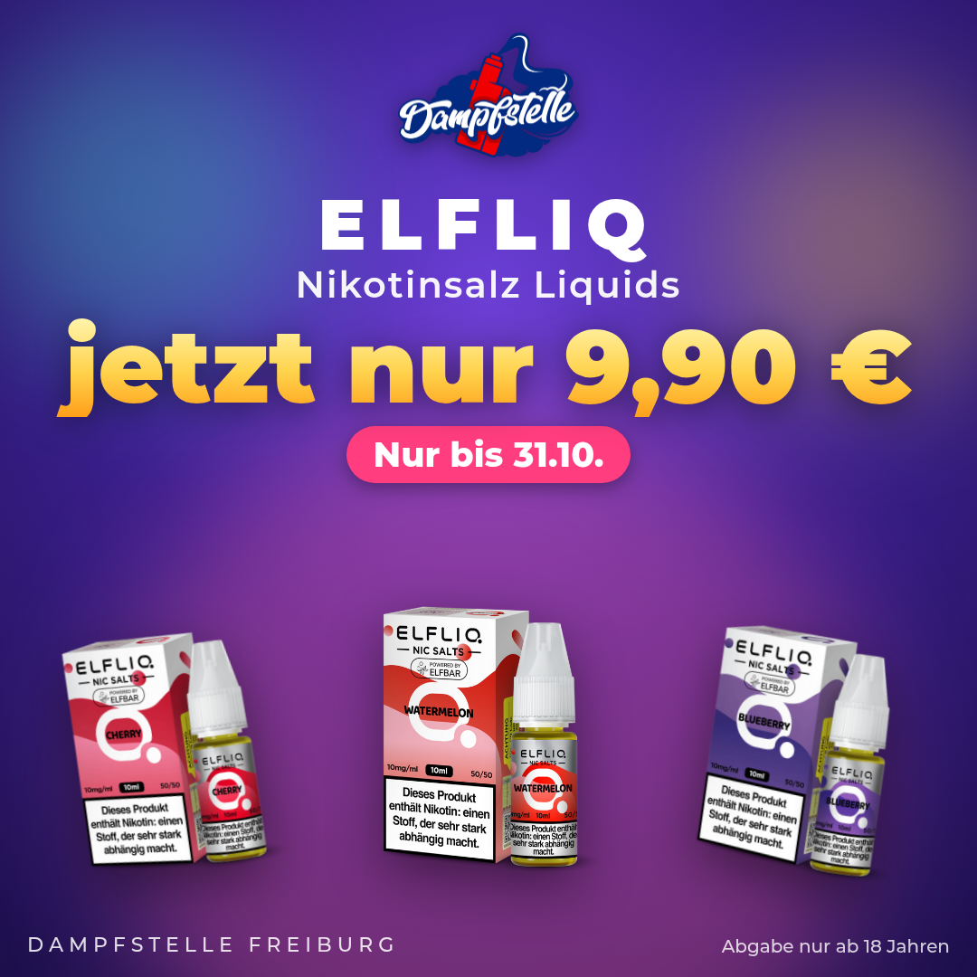 ELFLIQ Nikotinsalz Liquids jetzt nur 9,90 € – nur bis 31.10.